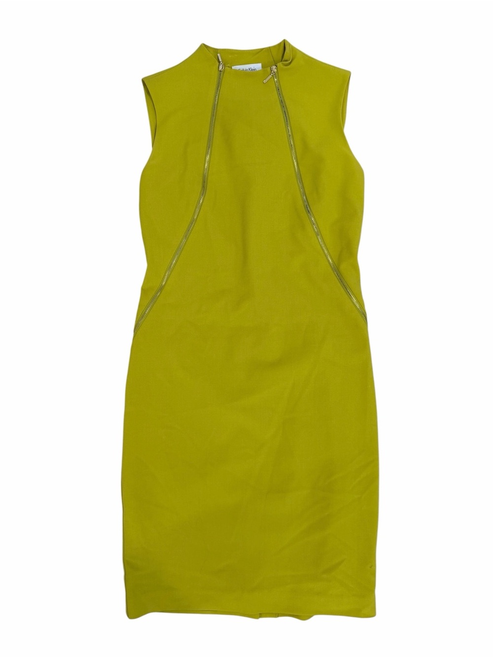 Calvin Klein Sleeveless Chartreuse Sheath Dress with Zip Detail